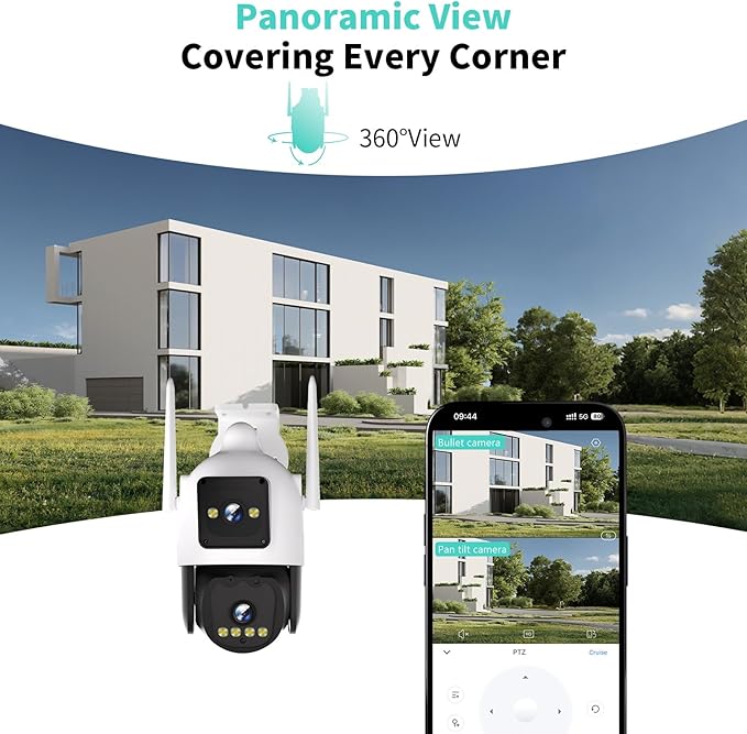 Alaga Outdoor Security Camera,Black Light Full Color Night Vision,F1.0 Dual Lens,AI Motion Detection,5G and 2.4G WiFi,Weatherproof,Two Way Audio,360° Detailed Coverage,Cloud and Local Storage