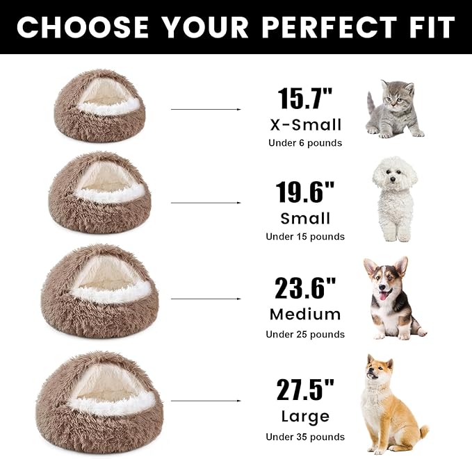 NOYAL Round Hooded Donut Dog Bed for Small & Medium Pets - Plush Fluffy Anti-Anxiety Cat Cave Bed with Cover