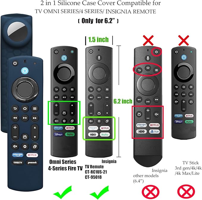 TV 4-Series Cover with AirTag Holder for Insignia Omni Series or TV 4-Series,Compatible with NS-RCFNA-21 CT-RC1US-21 CT95018 Voice Remote Control,with Hole for Tile Sticker,Black+Navy Blue