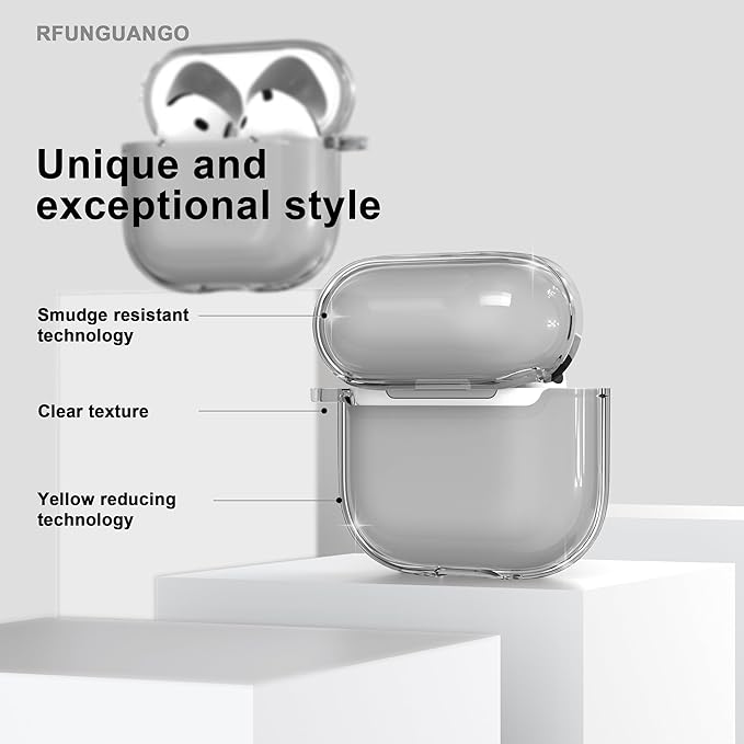 RFUNGUANGO AirPods 4 Case Clear, Soft TPU Transparent with Cleaning Kit & Keychain, Compatible with Magsafe, Compatible Apple AirPods 4 (2025) Generation Protective Case, Black
