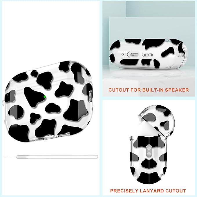 Maxjoy for AirPods Pro 2nd Generation Case, Clear AirPods Pro 2 Case for Women Girly Cute Protective AirPod Pro 2 Cover with Keychain Strap for AirPod Pro 2nd Gen Cover 2023/2022, Cow Print