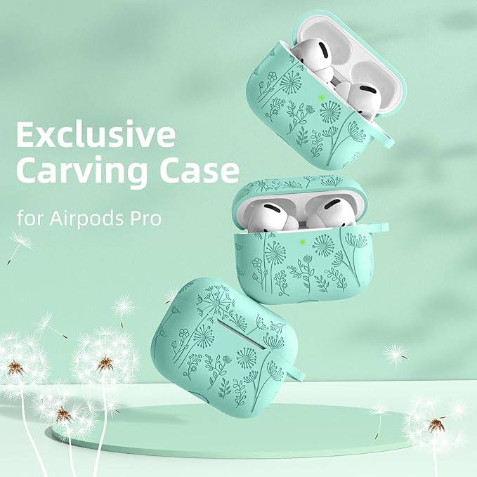 Lerobo Flower Engraved for Airpods Pro Case Cover/Airpod Pro 2 Case, Cute Soft Silicone Skin Full Protective Cover Compatible with Apple Airpods Pro 2nd Generation/1st Generation Case with Keychain