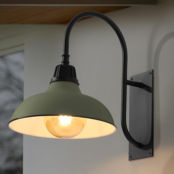 JONATHAN Y JYL7614I Stanley 12.25" 1-Light Farmhouse Industrial Indoor/Outdoor Iron LED Gooseneck Arm Outdoor Sconce for Entryway Lobby Kitchen Bathroom Bedroom Living Room Hallway, Matte Olive Green