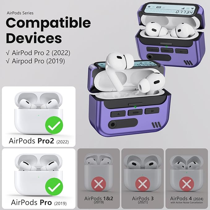 (with Safety Lock Pager Cases Compatible with AirPods Pro 2nd Generation Case Cover with Cleaner Kit,Hard TPU Full Protection for AirPods Pro 2 Charging Case(USB-C)(2023/2022/2019) for Men-Puple