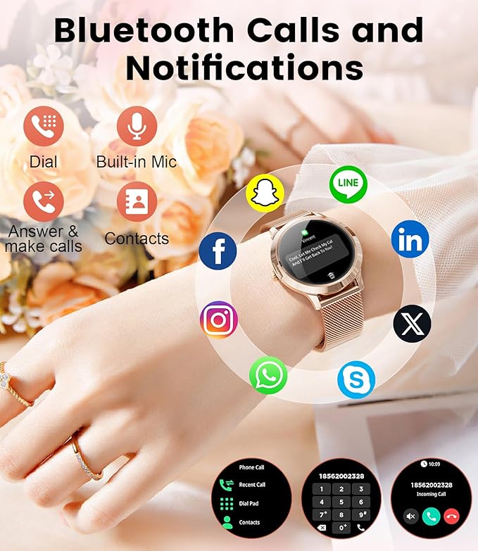 DREMAC Smart Watch(Make Call/Thin),1.32'' Amoled Curved Display for Android iPhone,Smart Watches for Women with Heart Rate Monitor,Sleep Monitor,Pedometer,IP68 Waterproof Fitness Tracker,Rose Gold