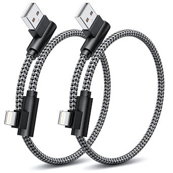iPhone Charger 1ft 90 Degree MFi Certified Short Lightning Cable 2-Pack