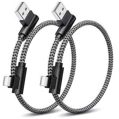 iPhone Charger 1ft 90 Degree MFi Certified Short Lightning Cable 2-Pack