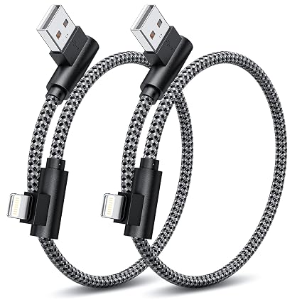 iPhone Charger 1ft 90 Degree MFi Certified Short Lightning Cable 2-Pack