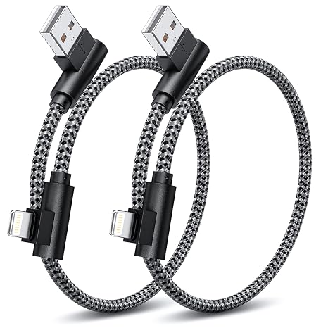 iPhone Charger 1ft 90 Degree MFi Certified Short Lightning Cable 2-Pack