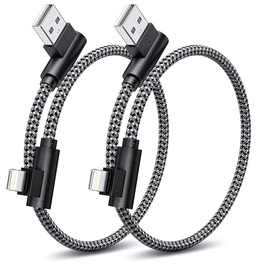 iPhone Charger 1ft 90 Degree MFi Certified Short Lightning Cable 2-Pack