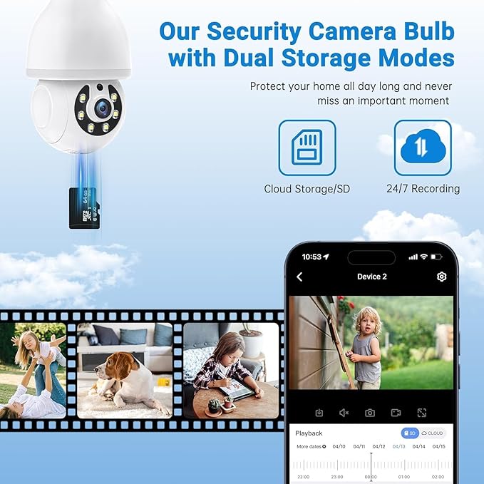 Light Bulb Camera - 5G& 2.4GHz WiFi Wireless Motion Detection and Alarm Light Bulb Camera Outdoor, Two-Way Talk, Color Night Vision, Human Detection Camera Light Bulb (white2)