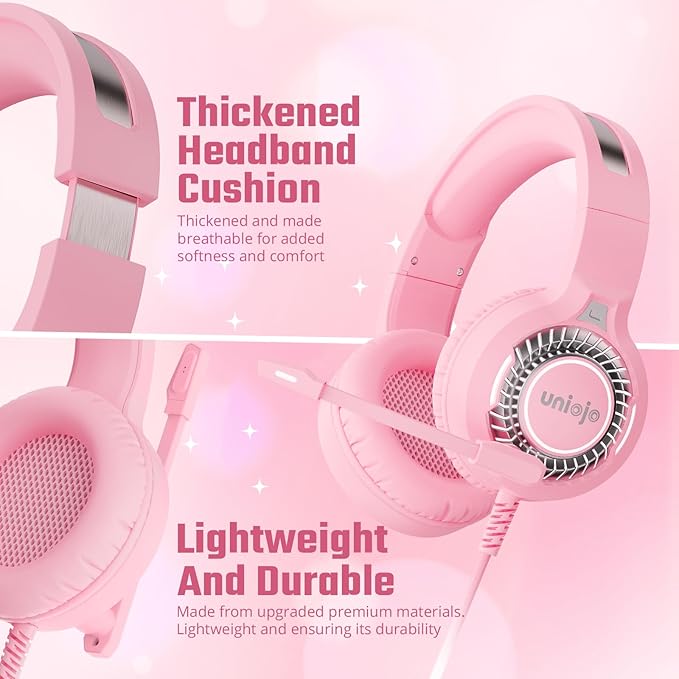 Pink Gaming Headset for PC, PS5, PS4, Xbox Headset with Noise Cancelling Mic, Gaming Headphones with 7.1 Surround Sound, LED Breathing Light Over Ear Headphones for Xbox Series X/S, Switch