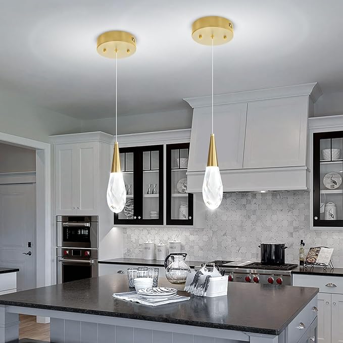Pendant Light Kitchen Islan 1-Light Gold Small Chandelier Modern Crystal Pendant Light Fixture for Dining Room, Living Room,Bedroom, Foyer