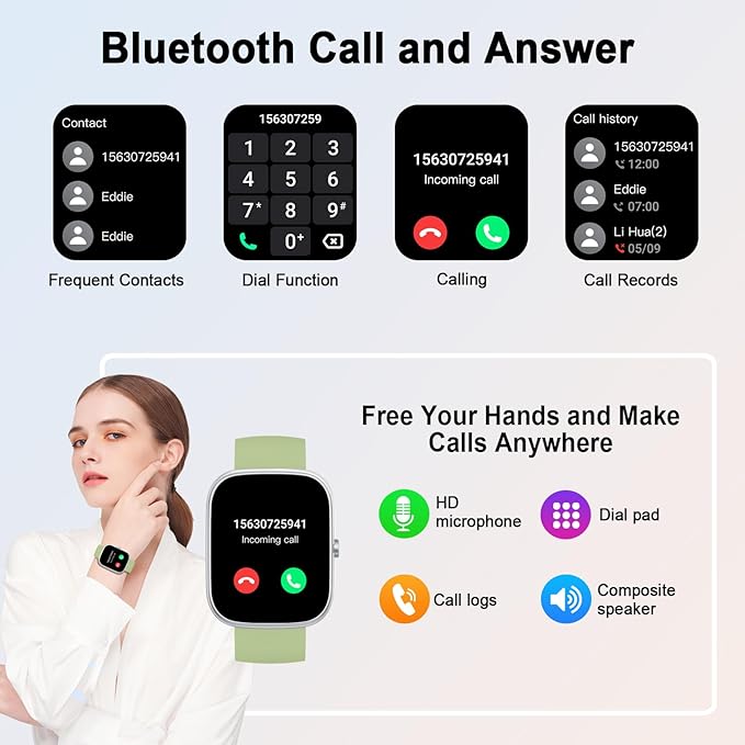 Smart Watch for Men Women, 1.91"HD Screen Smartwatch (Answer/Make Call), 2026 Fitness Tracker Heart Rate/Activity/Sleep Monitor, IP68 Waterproof,110+ Sport Modes,Step Counter for Android IOS Green