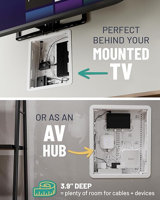 ECHOGEAR 17" in Wall TV Media Box - Recessed TV Outlet Network Enclosure - Works w/Wired & Wireless Samsung Connect Box, Apple TV, Roku, Fire TV Stick - WiFi Friendly Cable Management Fits 16" Studs