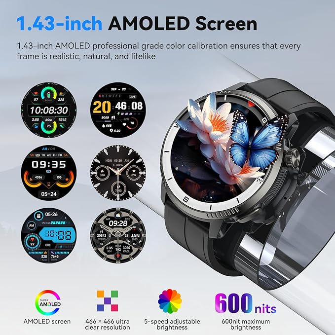 Smart Watch for Men, GPS Smartwatch Fitness Activity Tracker with Heart Rate/Sleep Monitor, Pedometer, Bluetooth Calls/Notifications, 170+ Exercise Modes, 5 ATM Water-Resistance (Black)