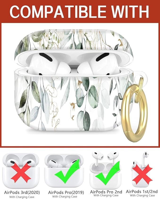 Compatible with Airpod Pro 2nd/1st Generation,Full Protection Cover for Women,Accessories Hard Case Portable & Shockproof for Airpod Pro 2nd Charging Case 2023/2022/2019(Eucalyptus Leaves and Flowers)