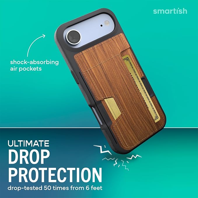 Smartish® iPhone Air Wallet Case - Wallet Slayer Vol. 2 [Slim + Protective] Credit Card Holder w/Kickstand - Drop Tested Hidden Card Slot Cover for Apple iPhone Air - Walnut Woods
