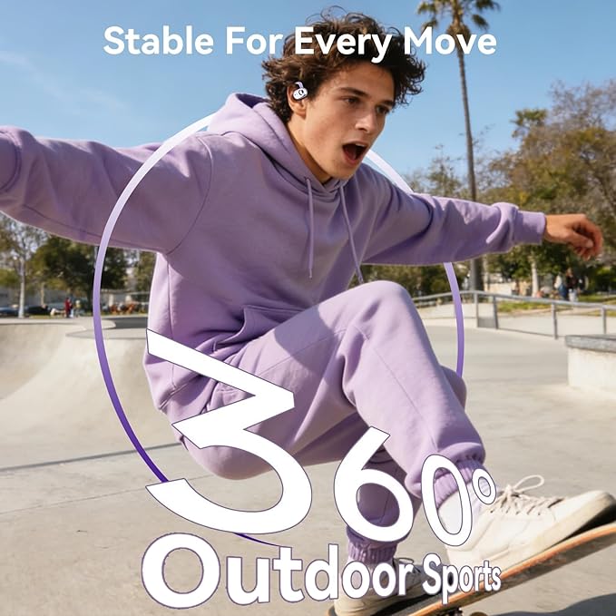 Purple Over Open Ear Earbuds Headphones Bluetooth Wireless Outside Out of Ear Buds Hook for Runners Wrap Around Ears Air Bone Conduction Headsets Workout Sports Eabuds Earphones with Earhooks