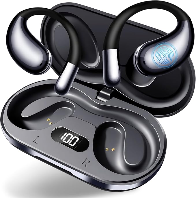 Wireless Earbuds,Open Ear Earbuds - Bone Conduction Headphones,Running Headphones,Waterproof Deep Bass Earphones for Fitness and Running, Sports Headphones,Sweat-Resistant for Workouts (Black)