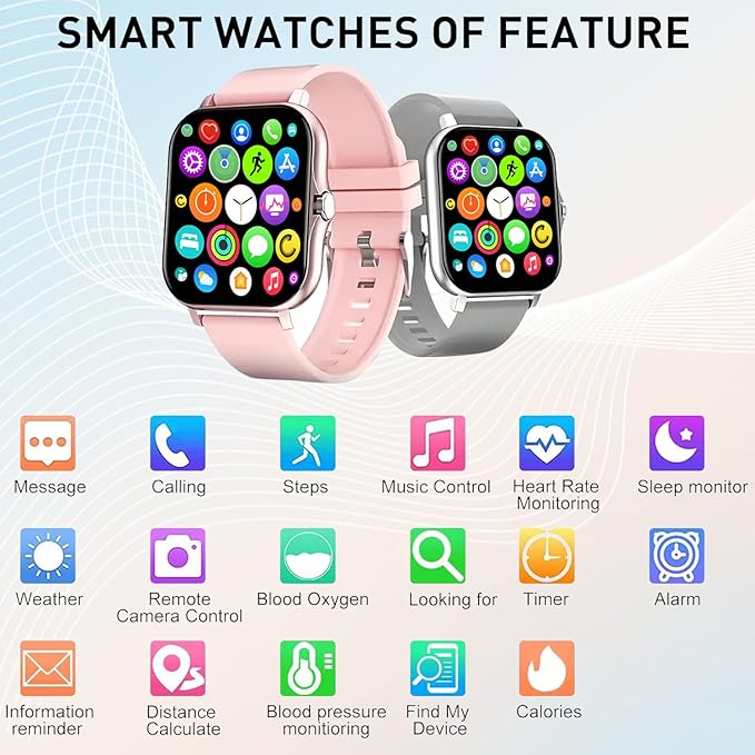 Smart Watch, 1.81" Upgraded Full Touchscreen Smart Watch for Android iPhones with Heart Rate Blood Pressure Monitor, Multiple Sports Fitness Tracker with Smart Watches for Women Men (Pink)