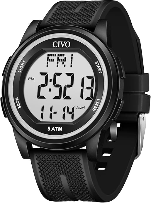 CIVO Digital Watches for Men Women: Sports Waterproof Wristwatch with Stopwatch Alarm Date - LED Backlight Big Numbers Silicone Watch for Outdoor Camping Running Cycling