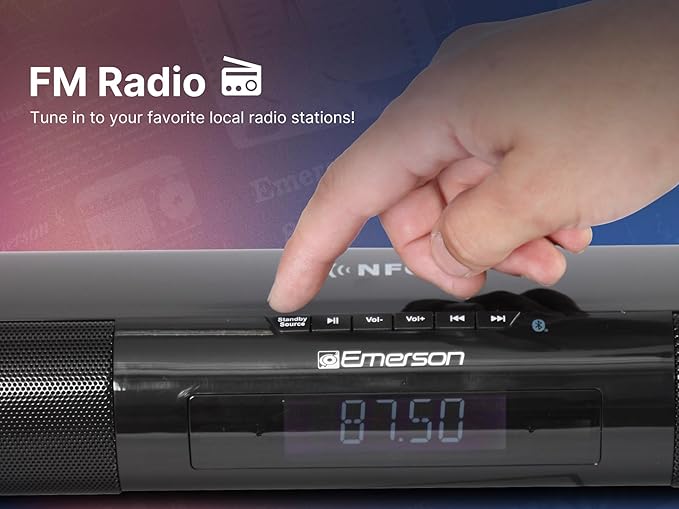 Emerson EHS-2004 42-Inch Bluetooth Soundbar with Built-in Subwoofer, 2.1 Channel Audio, USB/AUX Inputs, FM Radio, Wall Mountable, Remote Control, and Digital LED Display