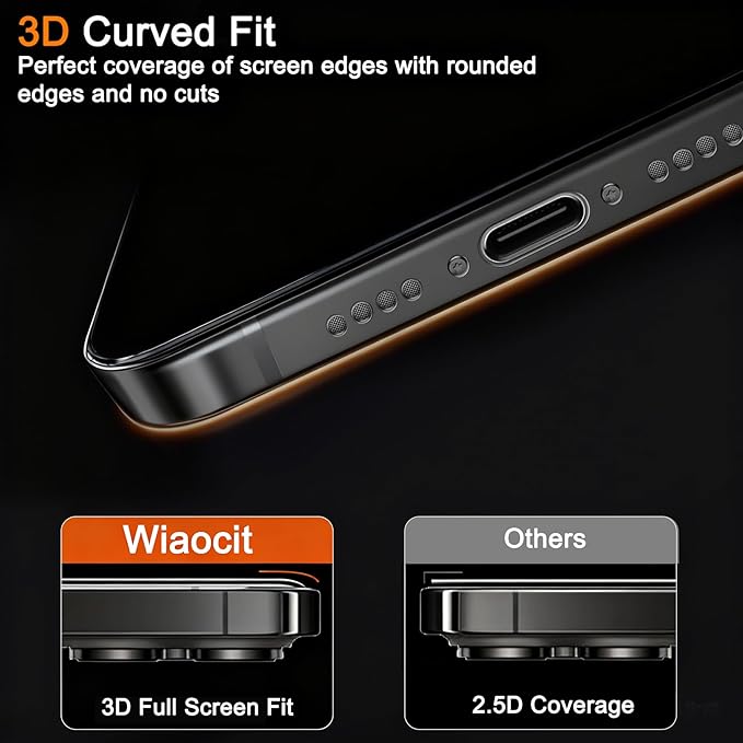 Wiaocit 3 Pack Tempered Glass Screen Protector for iPhone 14 Pro with 3 Pack Camera Lens Protector, 9H Hardness, Bubble Free, Case Friendly