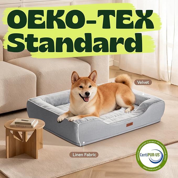 Cooling Dog Beds for Medium Large Dogs with Removable Washable Covers,Rectangle Orthopedic Sofa Bed with Cool Gel Memory Foam and Egg Crate Foam Waterproof fit Old Large Sized Pets