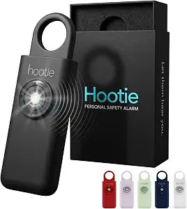 HOOTIE Personal Safety Alarm for Women, Men and Kids — 130dB Personal Alarm Keychain, Pull Pin Safety Alarm Keychain with Strobe Light, Self-Defense Alarm for Campus, Travel and Running — Black