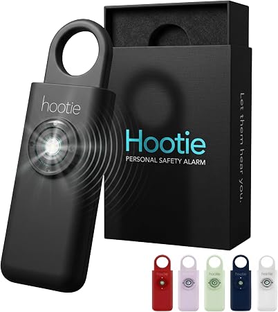 HOOTIE Personal Safety Alarm for Women, Men and Kids — 130dB Personal Alarm Keychain, Pull Pin Safety Alarm Keychain with Strobe Light, Self-Defense Alarm for Campus, Travel and Running — Black