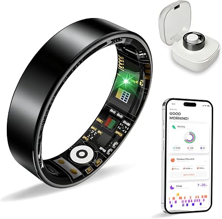 New Smart Ring Health Tracker for Women & Men, Sleep Exercise Health Monitoring, Daily Tracking, iOS/Android Compatible, IP68 Waterproof, No Subscription Required, 5‑Day Battery Life (Black, 12)
