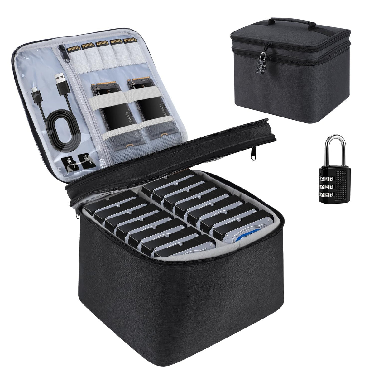 Hard Drive Case,14 -Bay Protective Storage Bag for 3.5" HDD