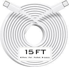 USB C to USB C Cable 15FT, 60W Fast Charging Extra Long USBC to USBC Charger Cord for iPhone 17/17 Pro/17 Pro Max/Air/16/16 Plus/16 Pro/16 Pro Max, iPhone 15 Series, Galaxy S25 S24 S23, White