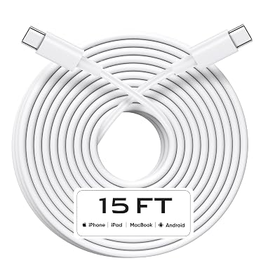 USB C to USB C Cable 15FT, 60W Fast Charging Extra Long USBC to USBC Charger Cord for iPhone 17/17 Pro/17 Pro Max/Air/16/16 Plus/16 Pro/16 Pro Max, iPhone 15 Series, Galaxy S25 S24 S23, White