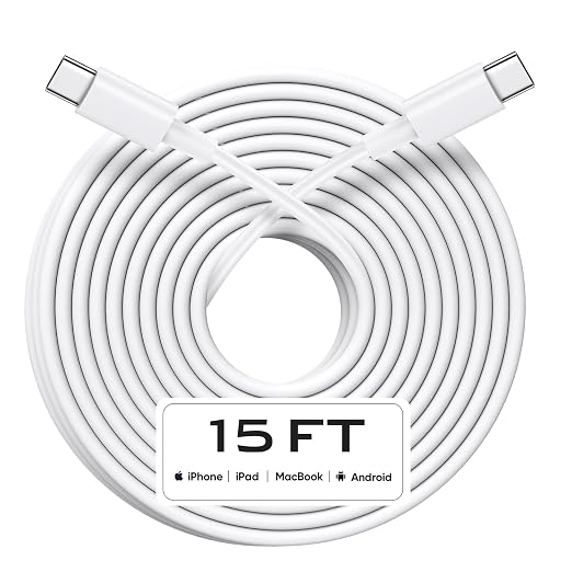 USB C to USB C Cable 15FT, 60W Fast Charging Extra Long USBC to USBC Charger Cord for iPhone 17/17 Pro/17 Pro Max/Air/16/16 Plus/16 Pro/16 Pro Max, iPhone 15 Series, Galaxy S25 S24 S23, White