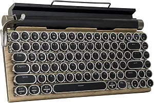 Adventurers Typewriter-Style Retro Mechanical Keyboard LED Backlight 83 Keys Bluetooth 5.0 Blue Axis Wood Color Panel Compatible with iOS/Android/Windows/Vista/Linux/Mac Office/Gaming, 12.8x6.6x1.6in