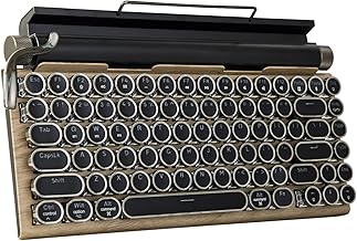 Adventurers Typewriter-Style Retro Mechanical Keyboard LED Backlight 83 Keys Bluetooth 5.0 Blue Axis Wood Color Panel Compatible with iOS/Android/Windows/Vista/Linux/Mac Office/Gaming, 12.8x6.6x1.6in - Image 1