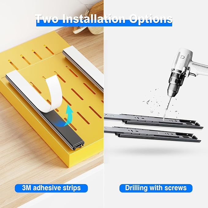 2 Pack Pull Out Cabinet Organizer,21.8" Deep Slide Out Drawer for Cabinets Adhesive Pull Out Drawers Heavy Duty Pull Out Shelves for Kitchen,Cupboard,Pantry,Bathroom-Yellow
