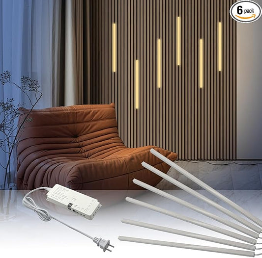 HAMRVL LED Recessed Lighting for Wood Slat Wall Panels - DC12V 6pcs 16in Self-Adhesive Wall Panel Lights with Smart Switch for Acoustic Panel,Headboard,Stair,Under Cabinet Lighting - Warm White 3000k