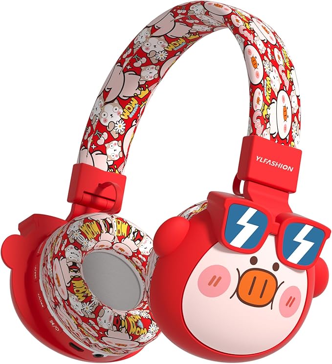 Kids Bluetooth Headphones, 85dB Volume Limit, Ultra-Soft Over-Ear, Built-in Mic, Foldable, Beerus Cartoon Animal Design, Suitable for School & Travel, FM/TF/AUX Supported