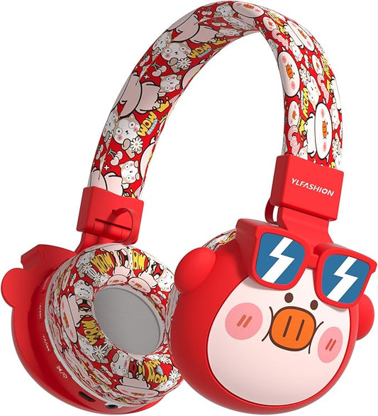 Kids Bluetooth Headphones, 85dB Volume Limit, Ultra-Soft Over-Ear, Built-in Mic, Foldable, Beerus Cartoon Animal Design, Suitable for School & Travel, FM/TF/AUX Supported