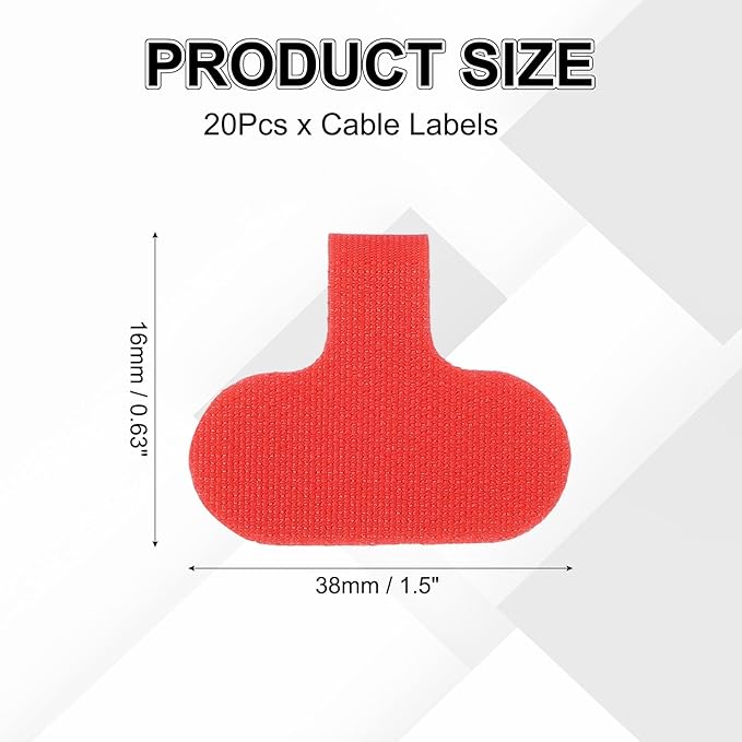 uxcell Cable Labels, 20Pcs Waterproof Cable Tag Writable Wire Labels Self-Adhesive Wire Tags Reusable Hook & Loop for Electronics Computer Cord Management Identification, Red