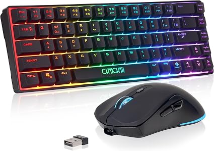 60% Wireless Gaming Keyboard and Mouse Combo, RGB Backlit Rechargeable