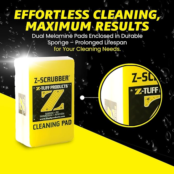 Z-Tuff Products Scrubber Pads – 6-Pack Xtra Heavy-Duty Cleaning Pads for Boats, RVs & More | All-Purpose Scuff & Grime Remover | Multi-Surface Cleaner for Fiberglass, Rubber, Vinyl & Metal and More