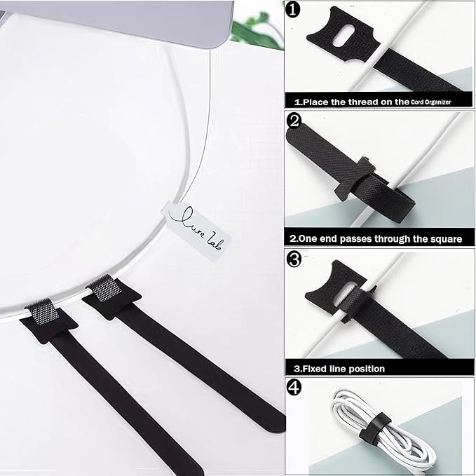 48 Pcs Cable Labels with Black Marker & Reusable Hook and Loop Ties - 24 Pcs Write-On Wire Labels + 24 Pcs Cable Ties for Electronics, Computer, Home and Office Cord Organization and Identification