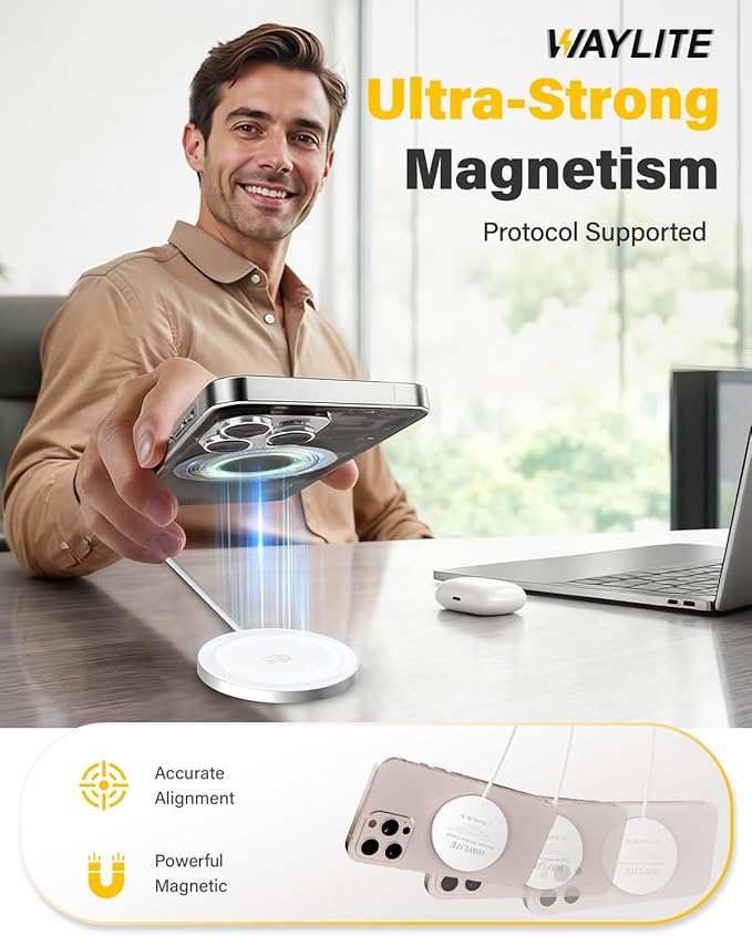 25W Qi2.2 Magnetic Wireless Charger, Fast Charging Pad for iPhone 17/16/15/14/13/12 Series & AirPods, Strong Magnet, Portable for Travel Home Office (Elegant White, 2Pack)