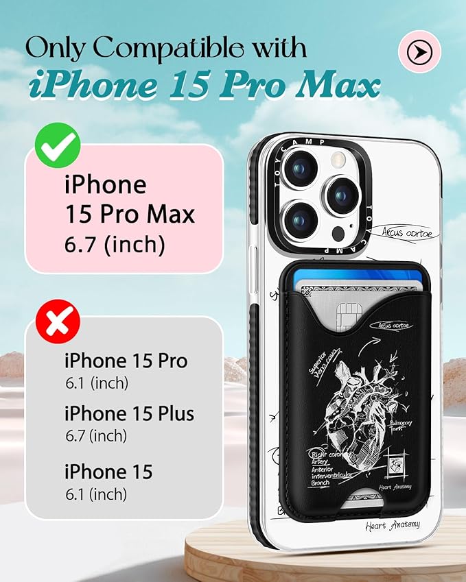 Toycamp for iPhone 15 Pro Max Case - Compatible with Magsafe Credit Card Holder Wallet Magnetic Cute Women Teen Girls Kawaii Girly Unique Strawberry Heart Phone Cover for Apple 15 Promax 6.7"