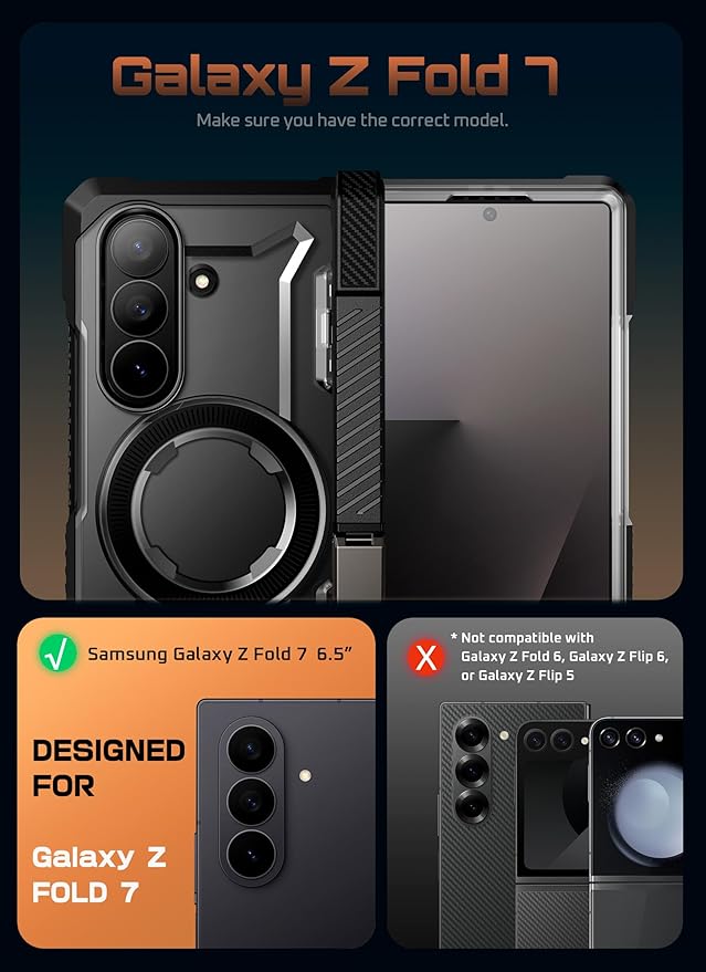 SUPCASE for Samsung Galaxy Z Fold 7 Case with Kickstand (UB Grip), [Built-in Tempered Glass Screen Protector] [Hinge Coverage] Military-Grade Protection Phone Case, Black