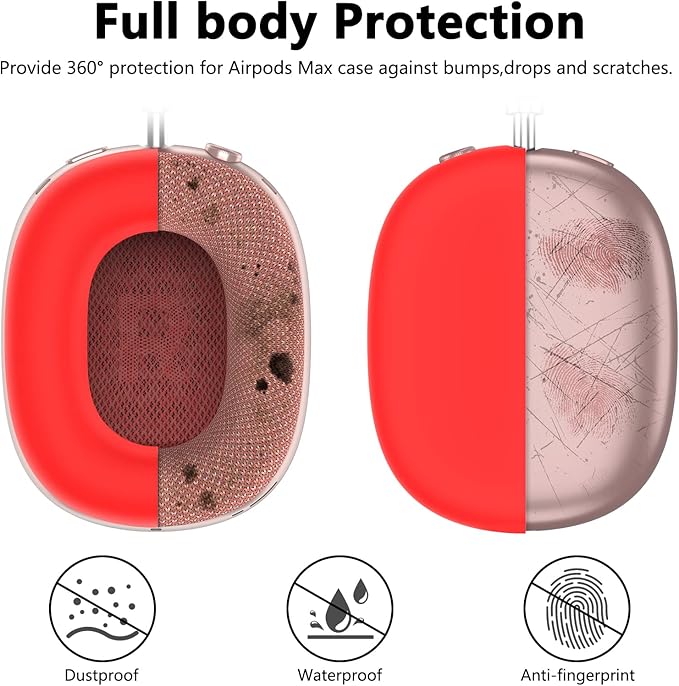 Silicone Case Cover for AirPods Max Headphones, Ear Pad Case Cover/Ear Cups Cover/Headband Cover for AirPods Max (USB-C/Lightning)(2024/2020),Accessories Silicone Protector for Apple AirPod Max, Red